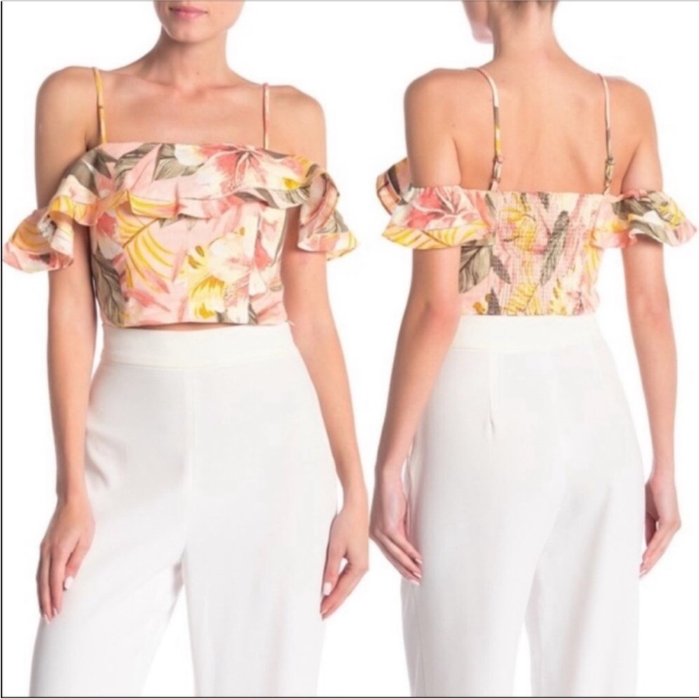 Joie Saphira Floral Linen Crop Top Hawaiian Women’s Small